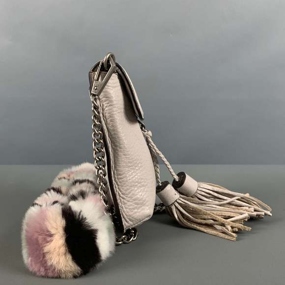 REBECCA MINKOFF Grey Rabbit Fur Leather Cross Body Handbag - Picture 2 of 10